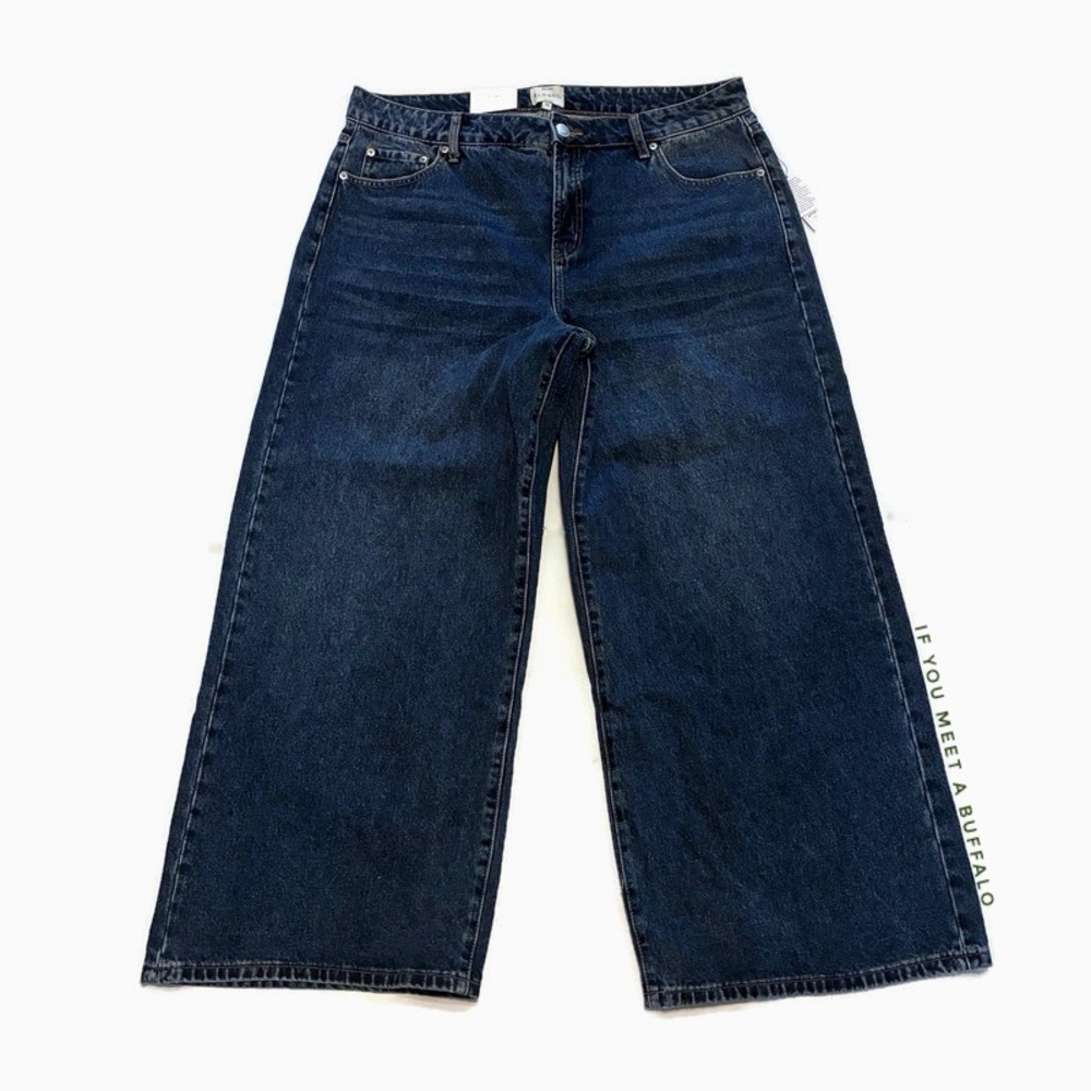NWT ELOQUII Women's 14 The Yvette Rigid Wide Leg Jean Dark Wash Distressed